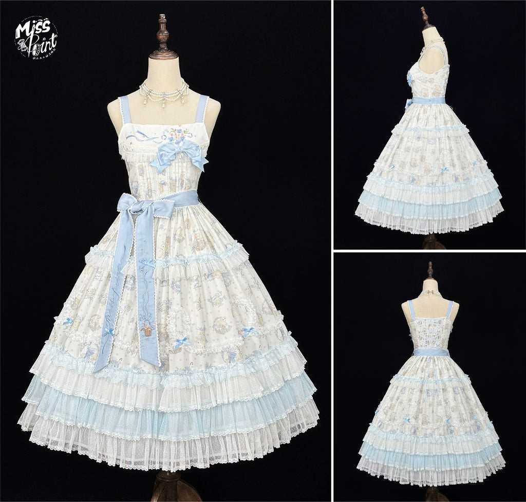 Bloom Lamb - Classic Lolita Embroidered JSK Dress, Tiered Hem - image 11