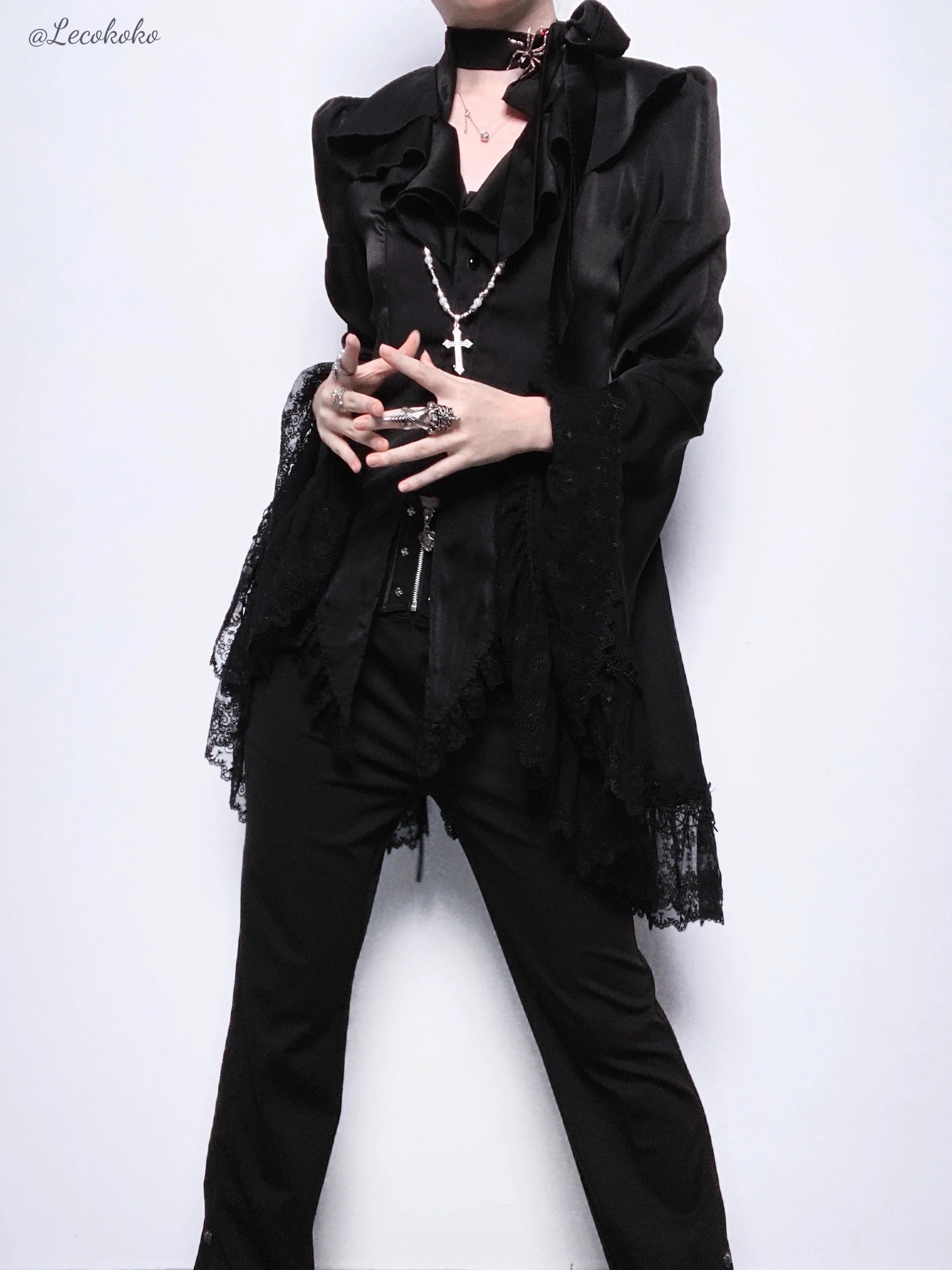 Butterfly Shadow - Gothic Lolita Ruffled Tailcoat Blouse - image 8