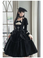 Apocalypse - Gothic Lolita Velvet OP Dress Set, Fishbone Waist - image 25