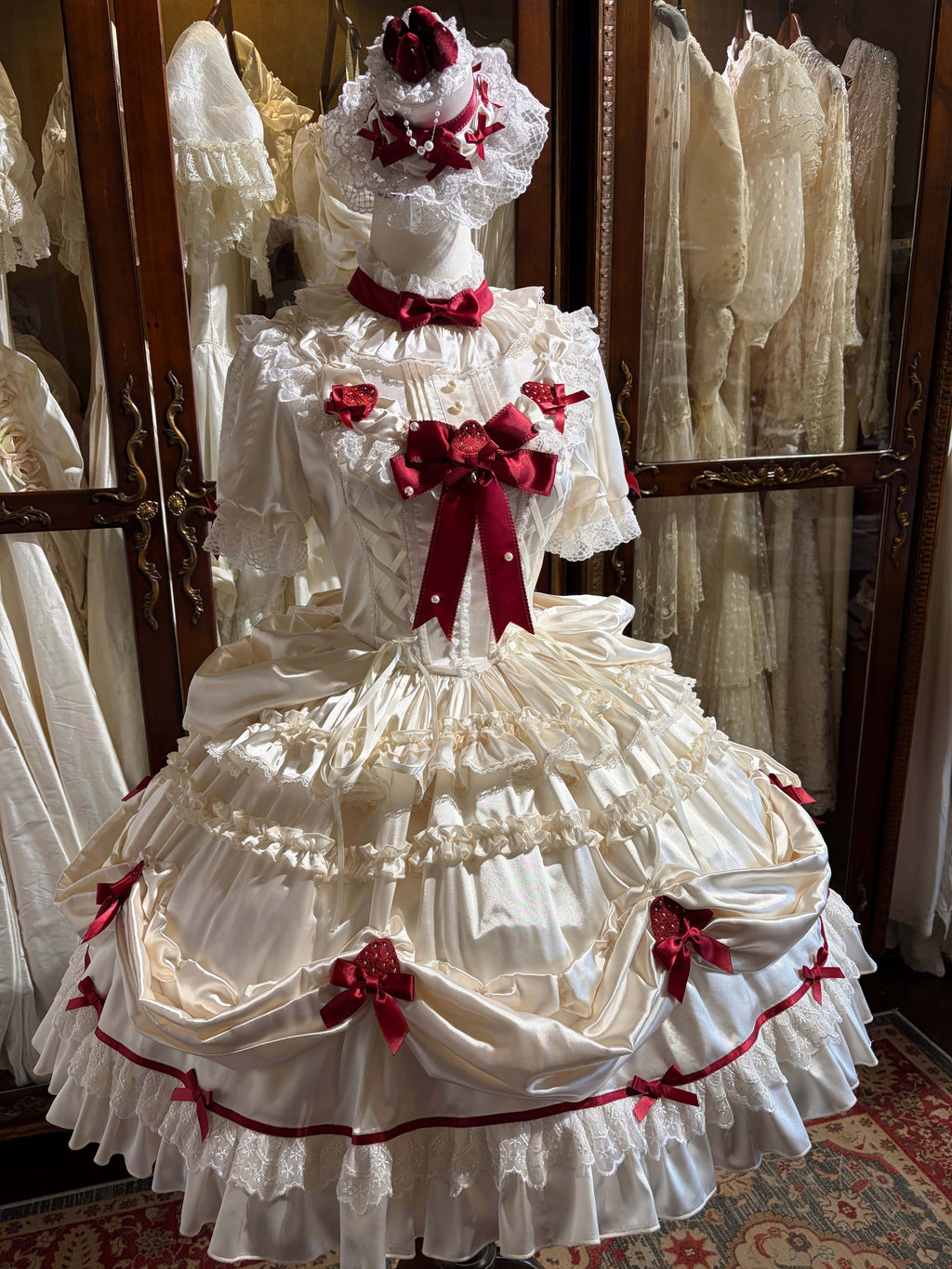 Paria Cream Strawberry Satin Lolita OP Dress and Accessories - image 2