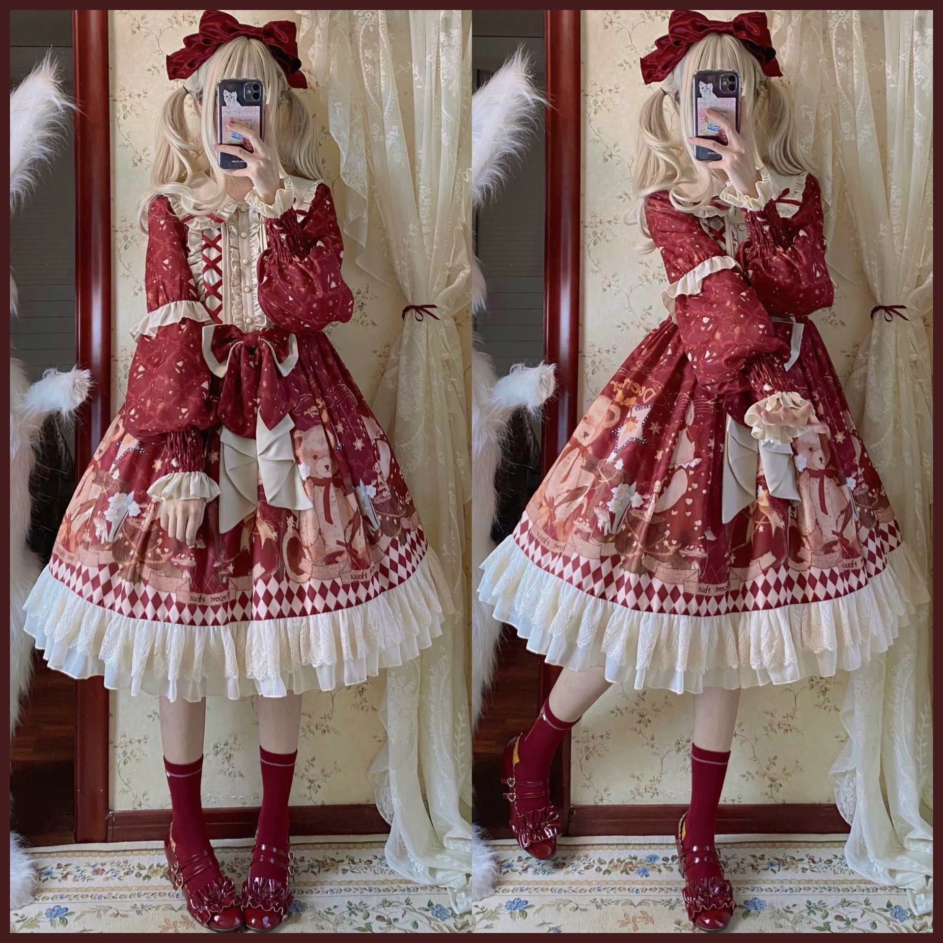 Sweet Bear Gift House - Sweet Lolita Suit Christmas Lolita OP and Cape - image 3