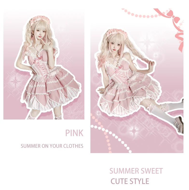 Sweety Gummy - Sweet Lolita JSK Dress Big Bow Flower Bud Lolita Dress - image 3