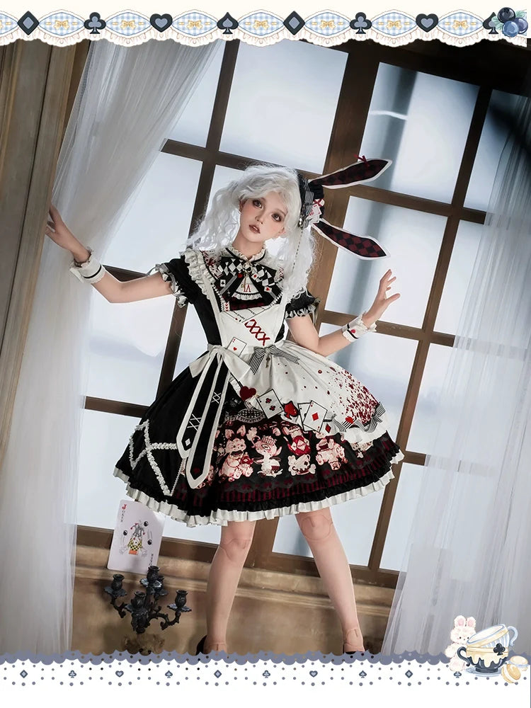 Alice - Kawaii Lolita OP Dress, Rabbit & Playing Card Motifs - image 7