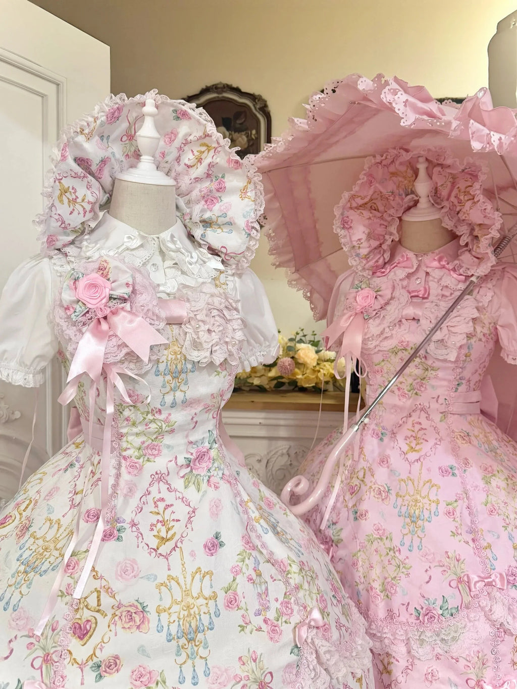 Spring 2025 Vintage Flower Wall Chandelier Rose Print Sweet Lolita JSK Dress and Accessories - image 4
