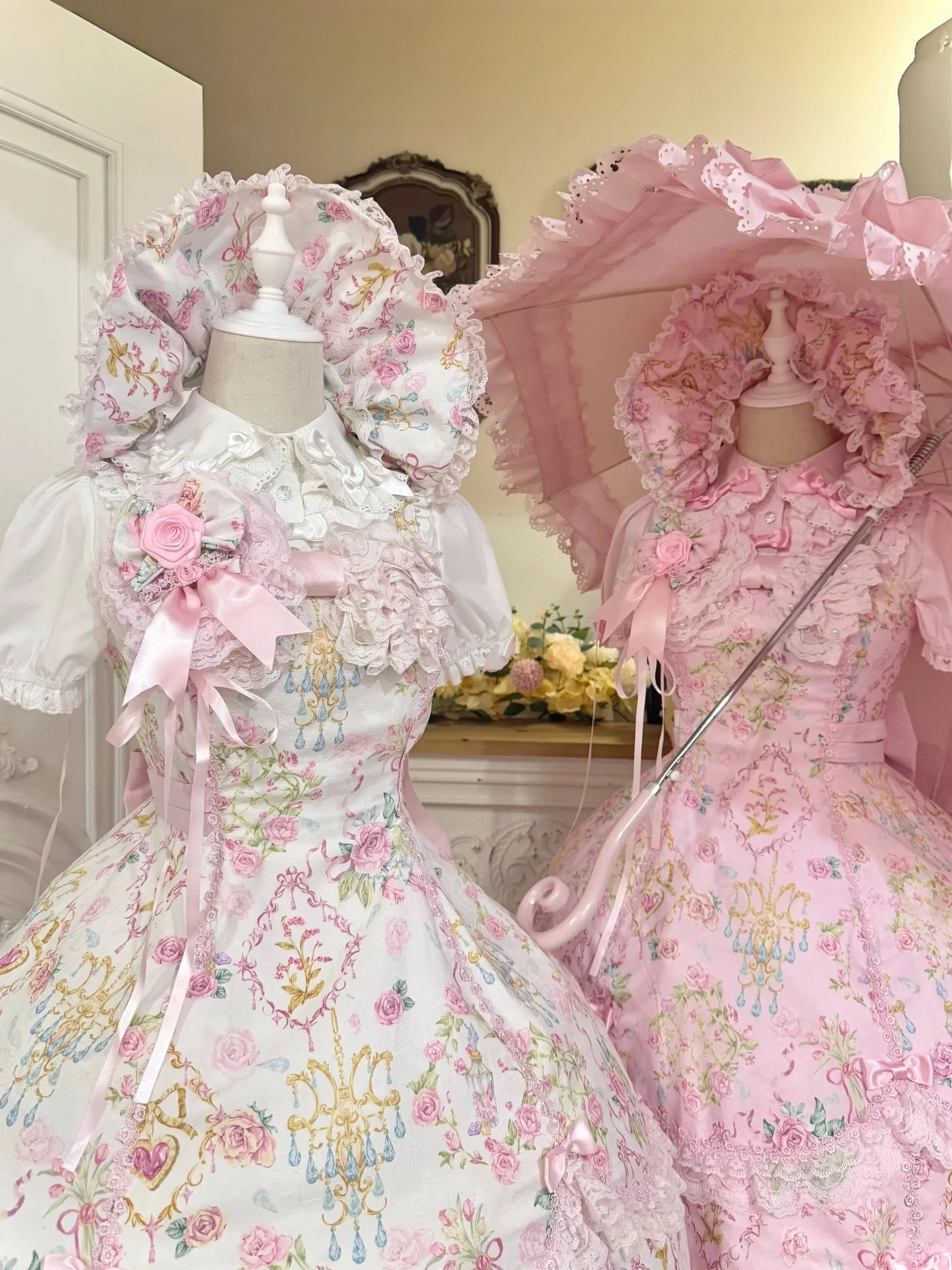 Spring 2025 Vintage Flower Wall Chandelier Rose Print Sweet Lolita JSK Dress and Accessories - image 4