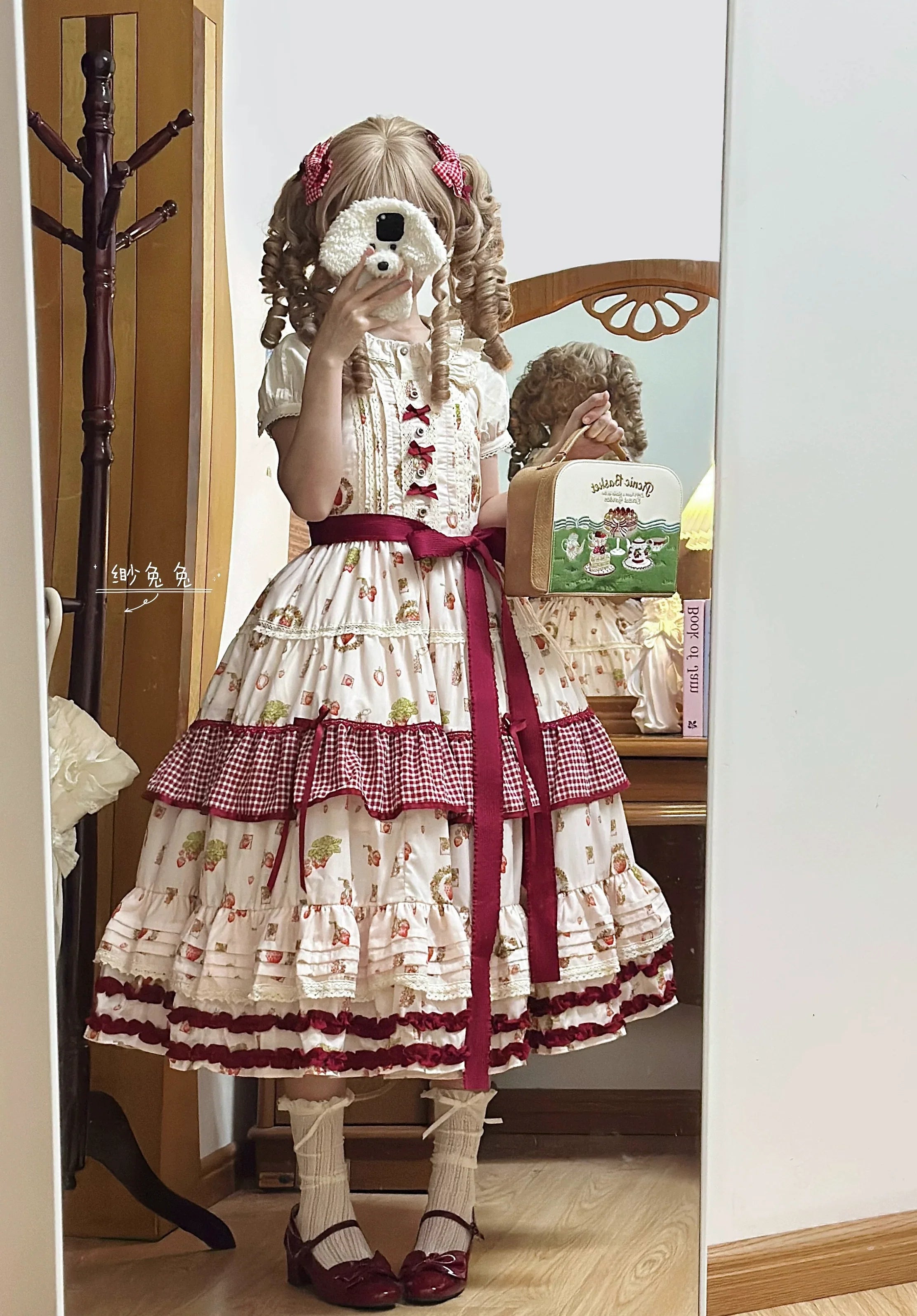 Skyfaring Strawberry - Printed Classic Lolita JSK Dress, Tired Hem - image 10