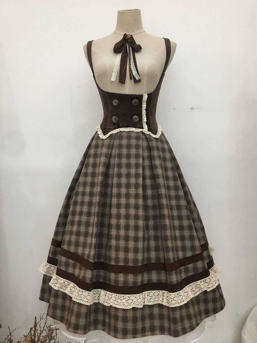 Chestnut Autumn - Plaid Classic Lolita JSK, Bust Supporting and Accessories - image 10