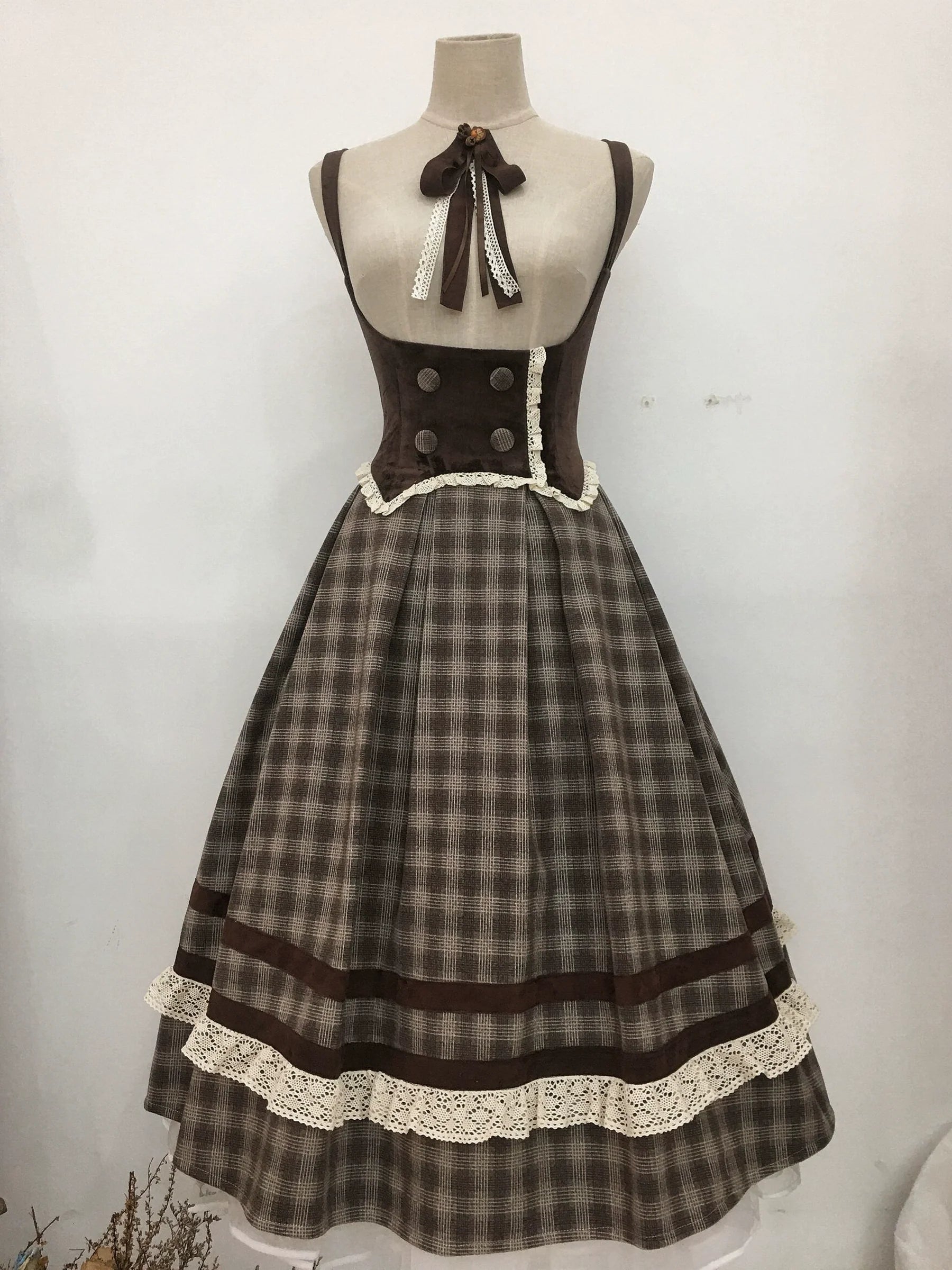 Chestnut Autumn - Plaid Classic Lolita JSK, Bust Supporting and Accessories - image 10