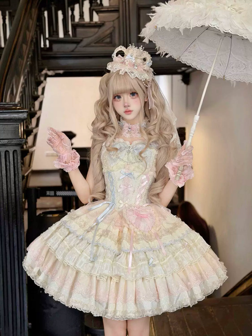 Cloud Whale Dream - Sweet Lolita Corset JSK Dress, Tiered Hem & Bows - image 5