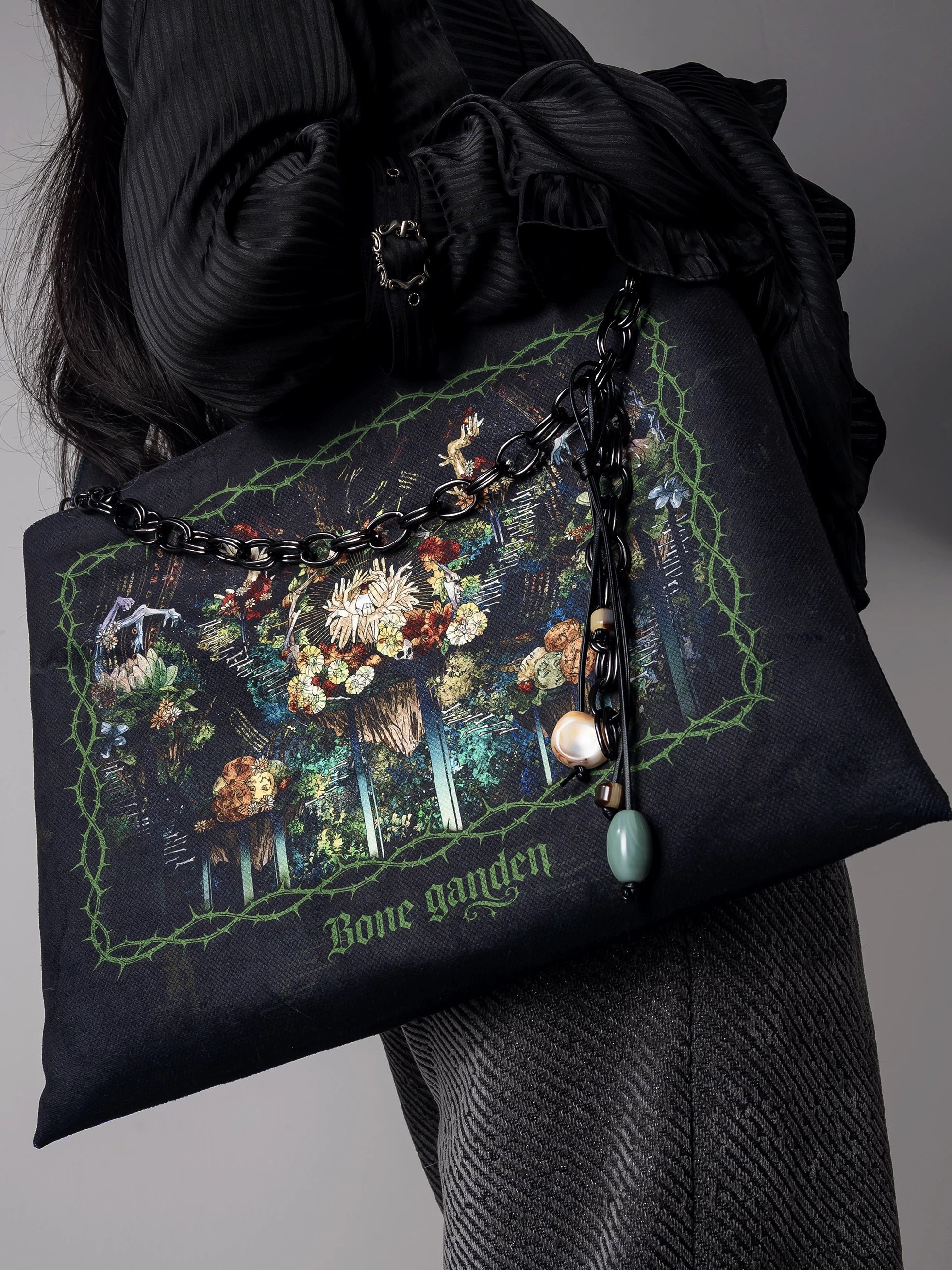 Bone Garden - Gothic Lolita Printed Tote Bag, Adjustable Strap - image 1