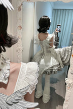 Metallic Angel - Silver-white Punk Lolita JSK, Wing and Rhinestone Details - image 11