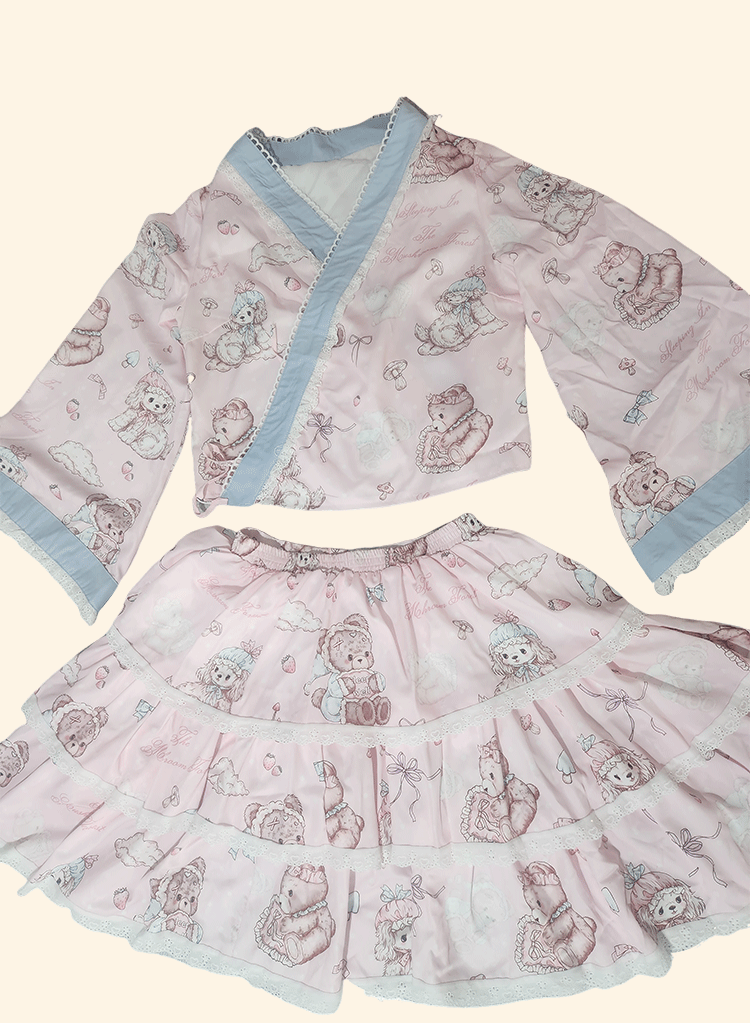 Showa Moe Bear - Plus Size Wa Lolita Dress Set Kawaii Lolita SK Suit - image 14