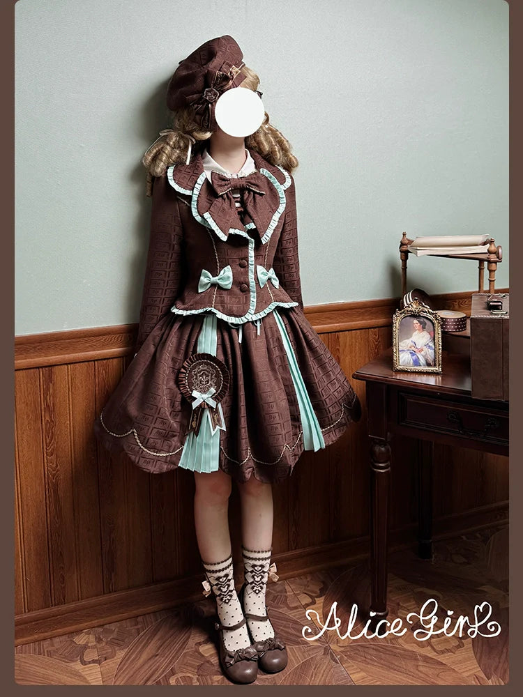 Bear Chocolate Slab - Classic Lolita Pleated JSK & SK Dress, Side Zipper - image 59