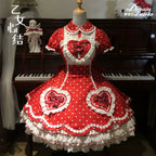 Maiden's Heart Knot - Cotton Old School Lolita Dress, Heart Polka Dot - image 5