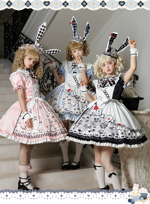 Alice - Kawaii Lolita OP Dress, Rabbit & Playing Card Motifs - image 2