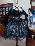 Ling Long Ci Blue Porcelain Butterfly Orchid Print Gothic Lolita Bustier JSK - image 11