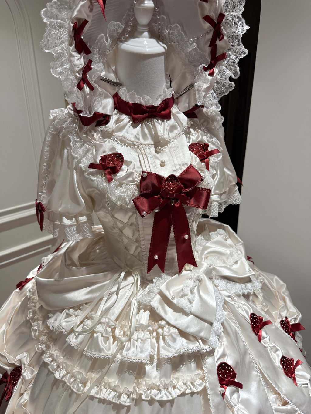 Paria Cream Strawberry Satin Lolita OP Dress and Accessories - image 11