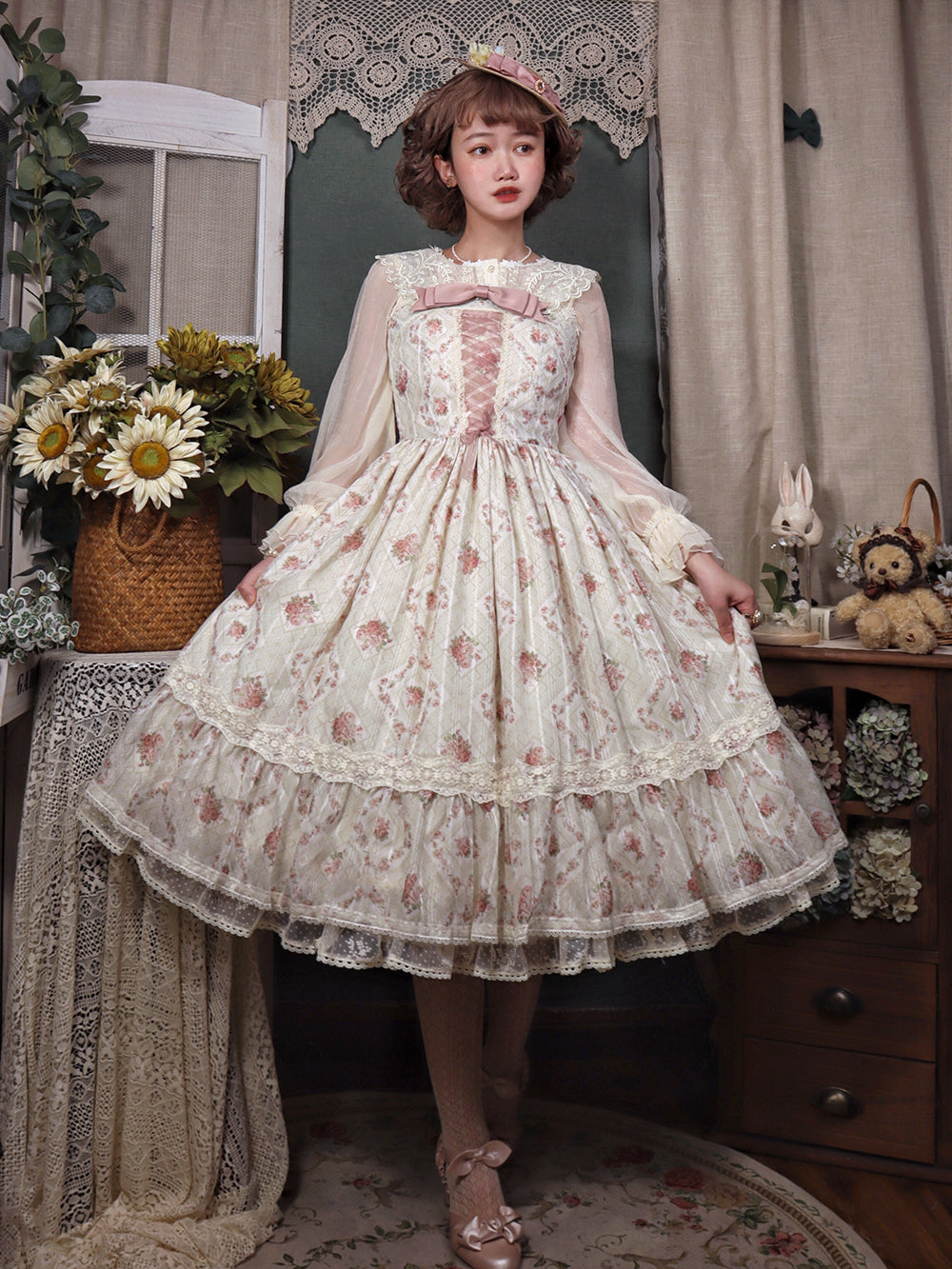Woody Rose - Elegant Floral Lolita JSK Dress - image 10