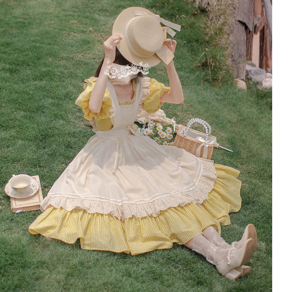 Belle - Yellow Lolita OP Dress Set with Apron - image 13