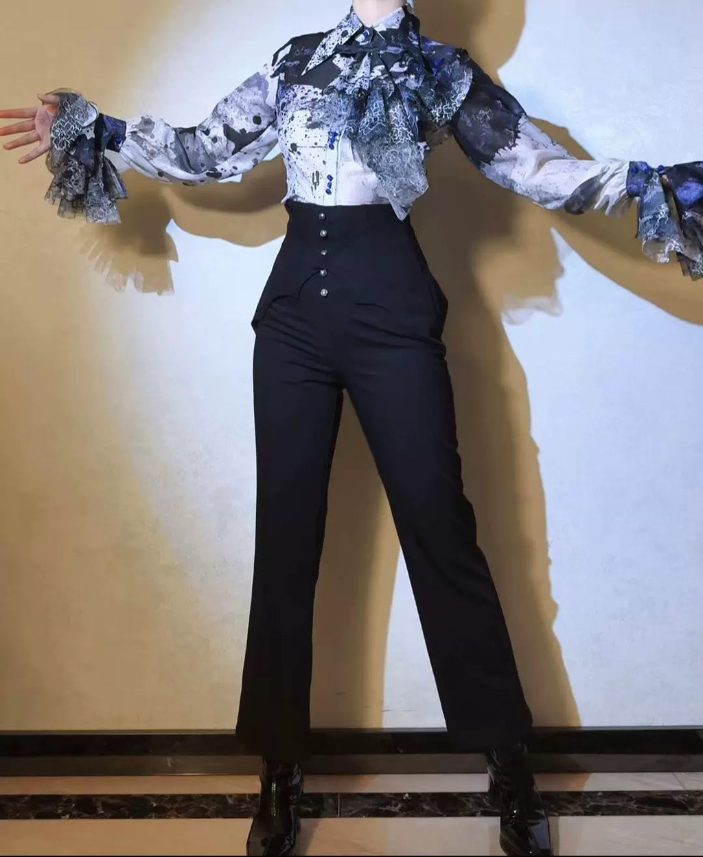 Earl of Drooping Wings - Ouji Lolita Flared Pants, Batwing Decoration - image 14