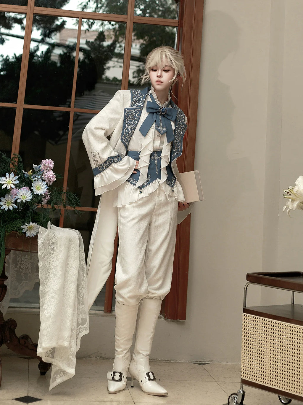 Lunar Paladin - Embroidered Ouji Lolita Tailcoat Set - image 8