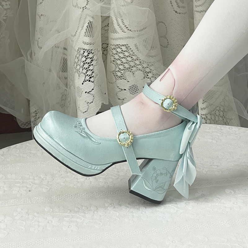Dreamlike Lily of the Valley - Classic Lolita Platform Shoes with Back Large Bow - image 18