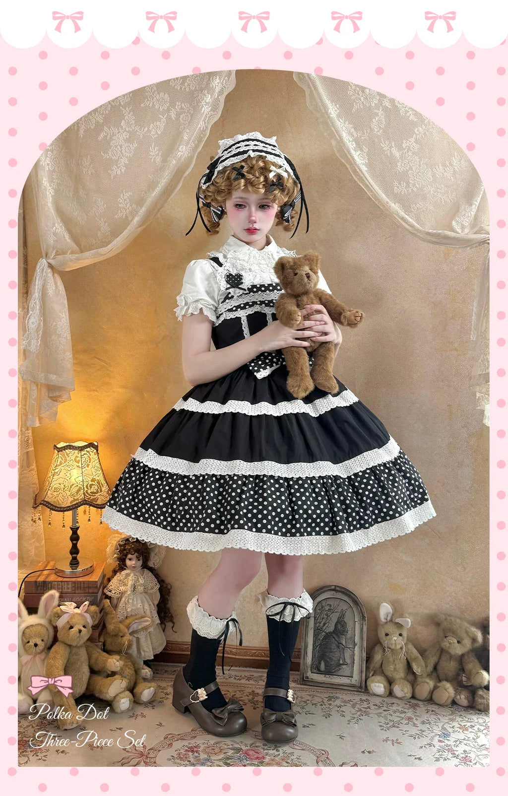 Cotton Sweet Lolita Polka Dot JSK and Salopette Dress and Accessories - image 16