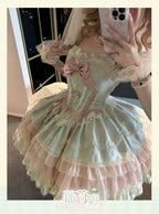 Lotus Crossing - Sweet Lolita Tiered Hem JSK Dress with Satin Bow and Accessories - image 17