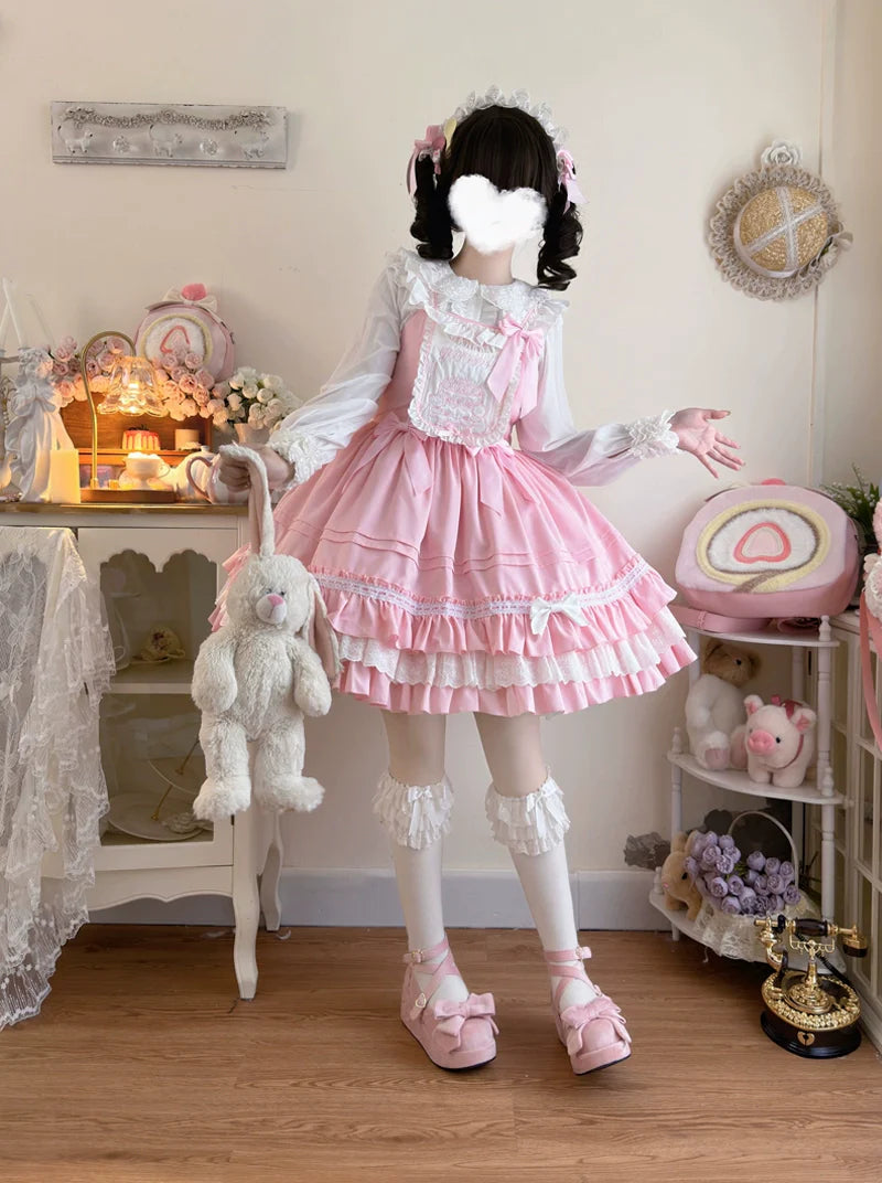 Sweet Bear - Kawaii Lolita JSK Dress Embroidery Flounce Hem - image 1