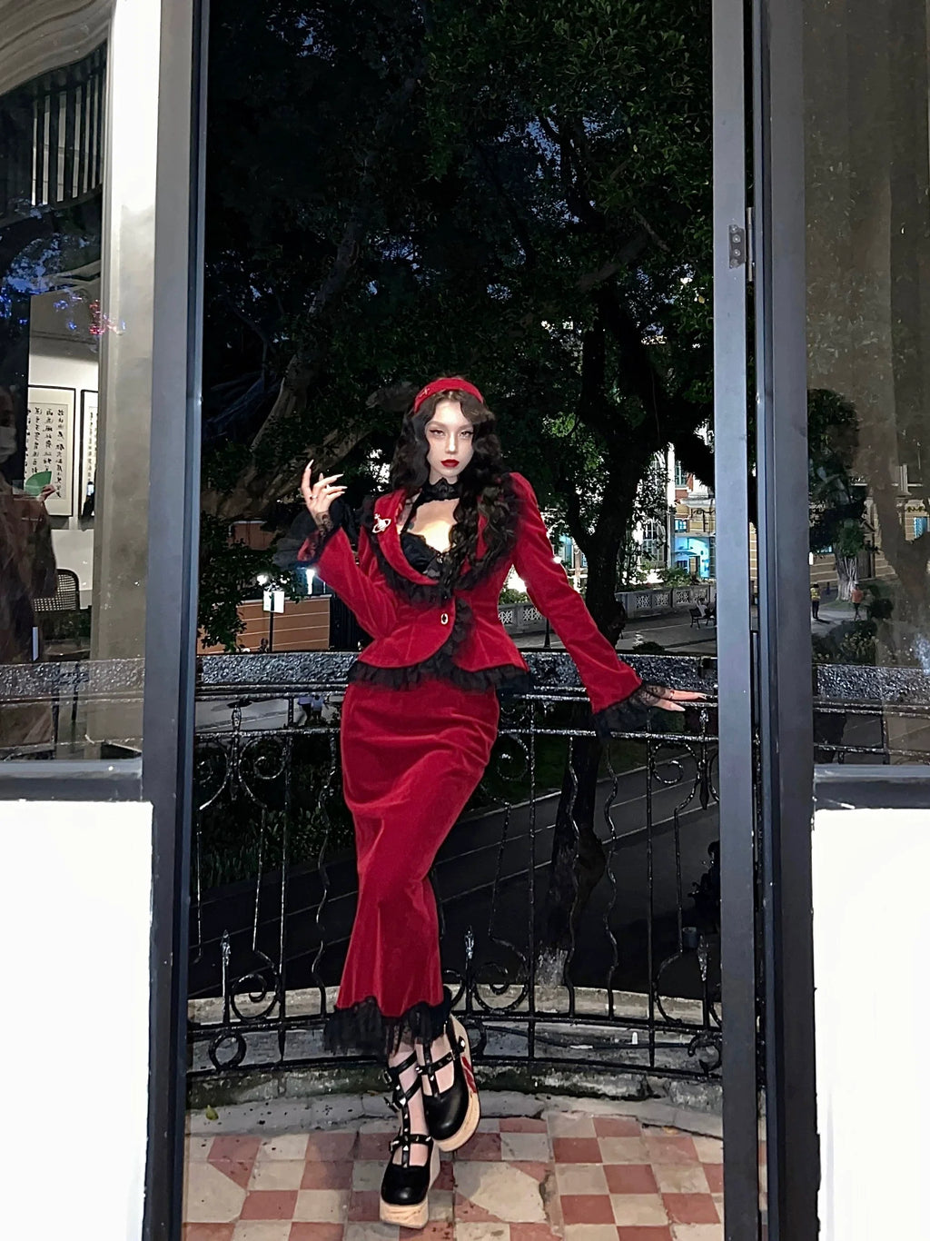 Poisonous Apple - Burgundy Lolita Jacket and Fishtail Skirt Options - image 2