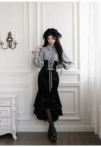 Dusk Moment - Classic Lolita Striped OP & Mermaid Dress Set, Fishbone Waist - image 21