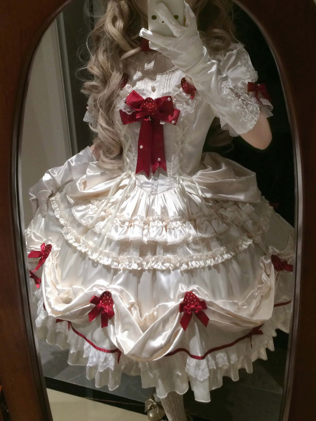 Paria Cream Strawberry Satin Lolita OP Dress and Accessories - image 13