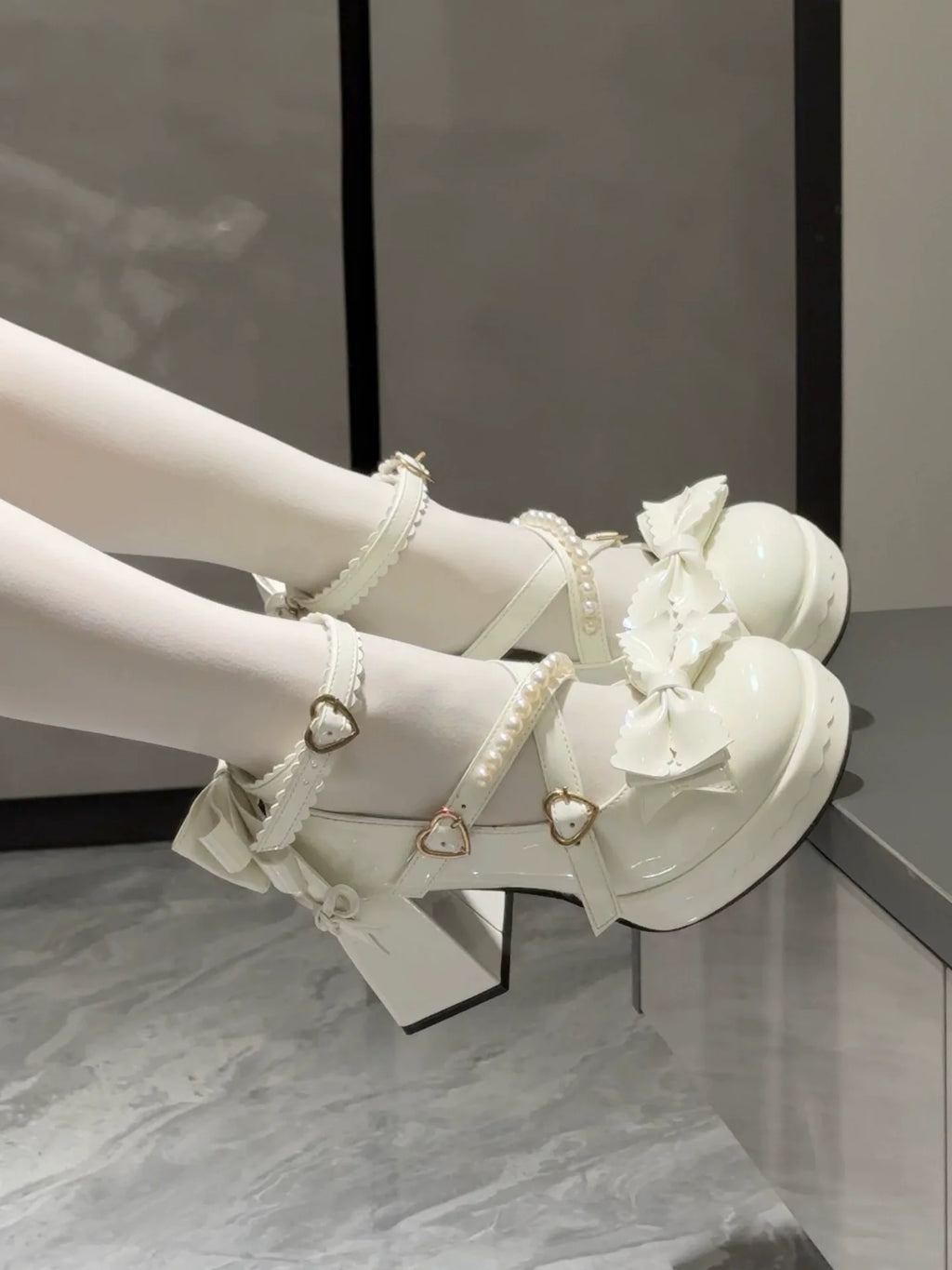 Crush Complex - Sweet Lolita Heel Shoes, Pearls & Bows - image 3