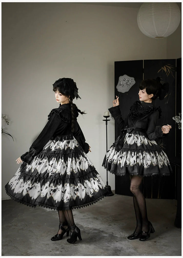 Dead Leaf Butterfly Gothic Lolita JSK and OP Dress Set - image 12