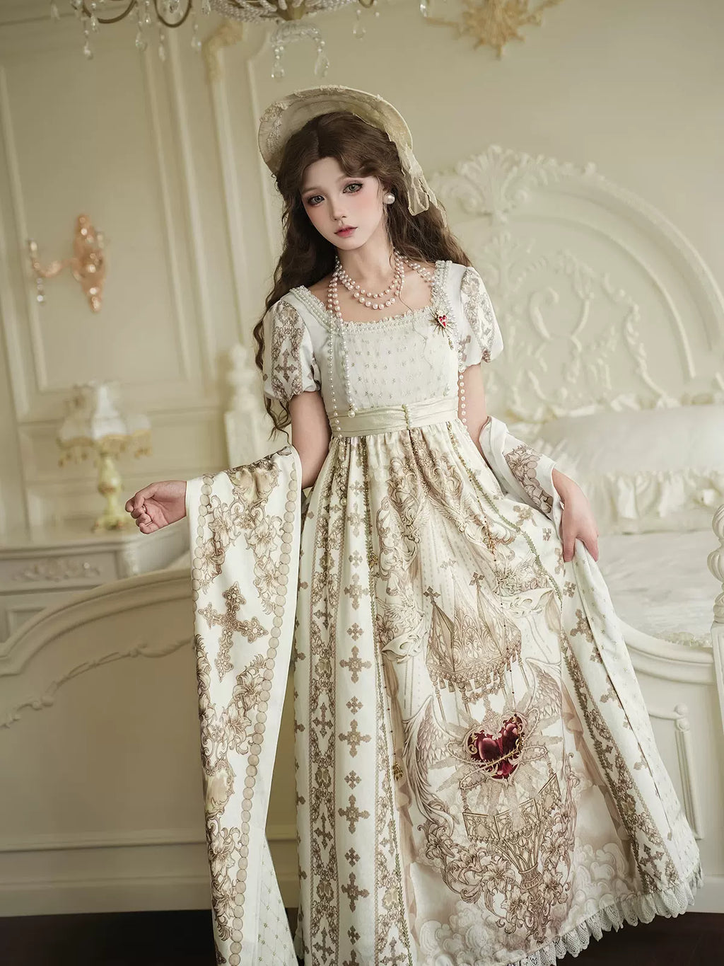Sacred Coronation Gothic Cathedral Print Empire Lolita OP Dress Set - image 12