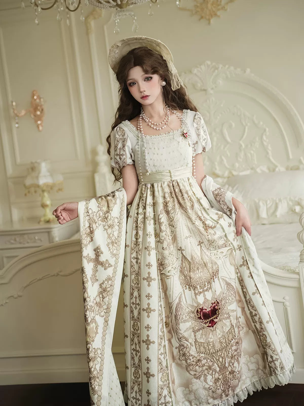 Sacred Coronation Gothic Cathedral Print Empire Lolita OP Dress Set - image 12