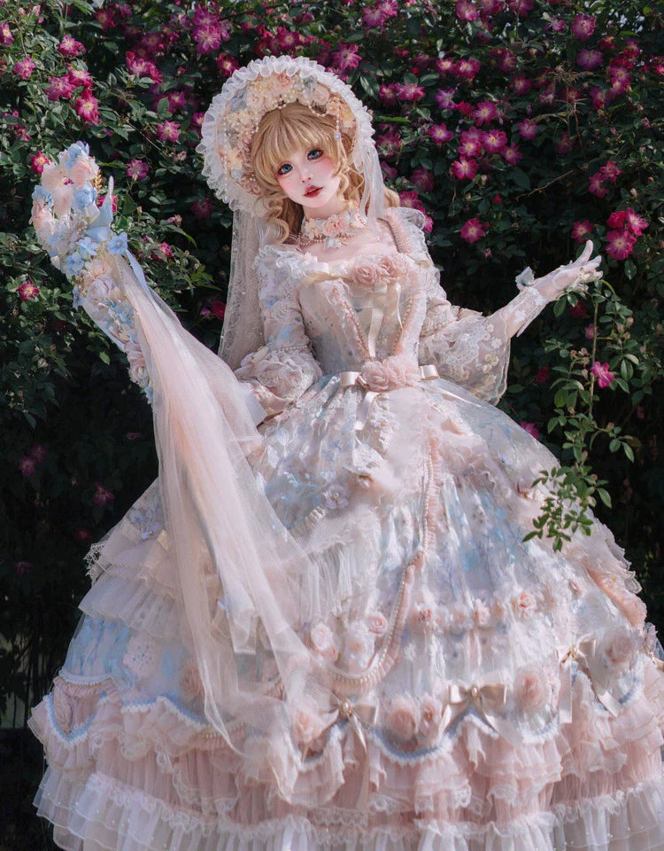 Rose Banquet Wedding Lolita OP Dress, Chiffon Tea Party Style - image 7