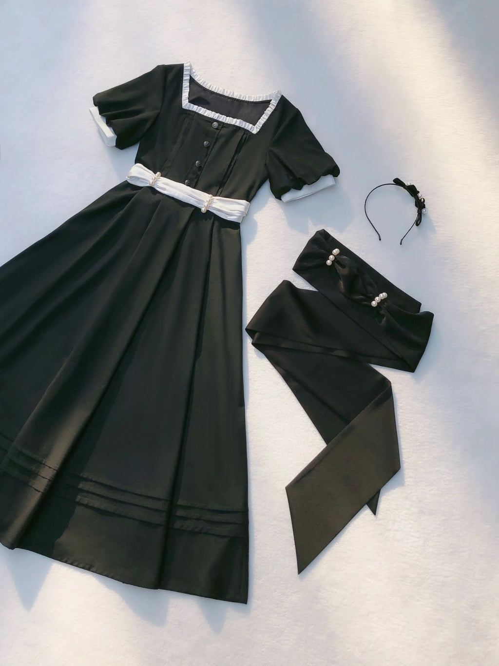 Thoughts - Vintage Black Lolita OP Dress with Square Neckline - image 42