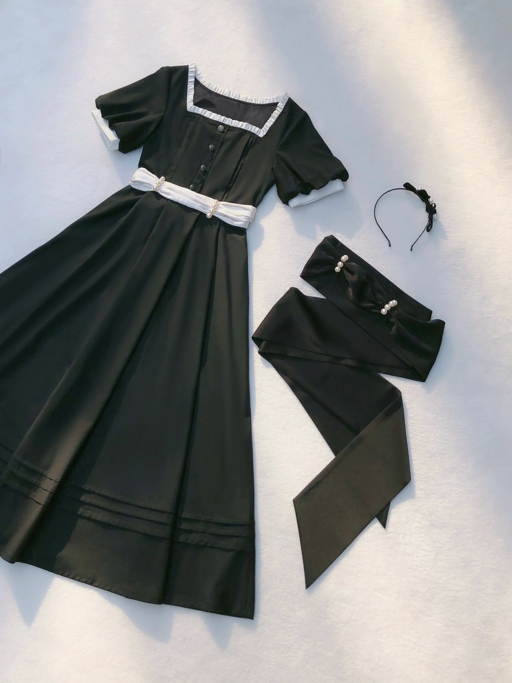 Thoughts - Vintage Black Lolita OP Dress with Square Neckline - image 42