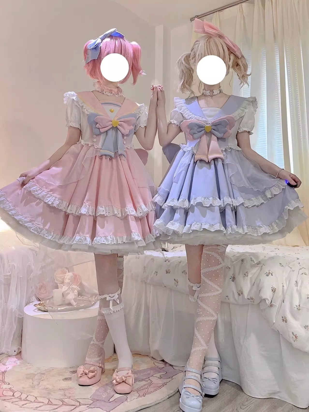 Sweet Lolita OP Dress Navy Collar Pastel Tiered Dress - image 2