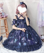 Coral Jellyfish - Sweet Lolita High-waist JSK Dress, Jellyfish & Coral Print and Accessories - image 57