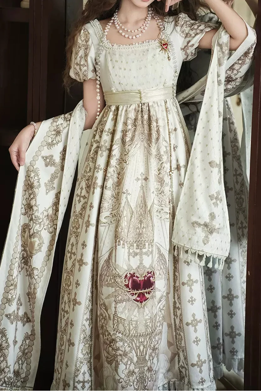 Sacred Coronation Gothic Cathedral Print Empire Lolita OP Dress Set - image 1