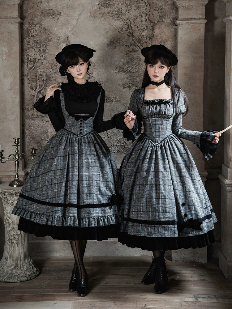 Yesterday's Epistle - Winter Classic Lolita Plaid Dress Set, Fishbone Waist - image 1