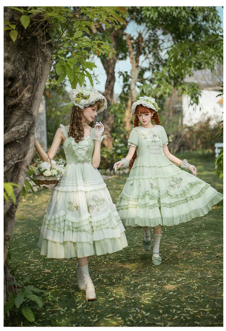 Green Grape - Embroidered Country Lolita OP Dress, Tiered JSK and Accessories - image 11