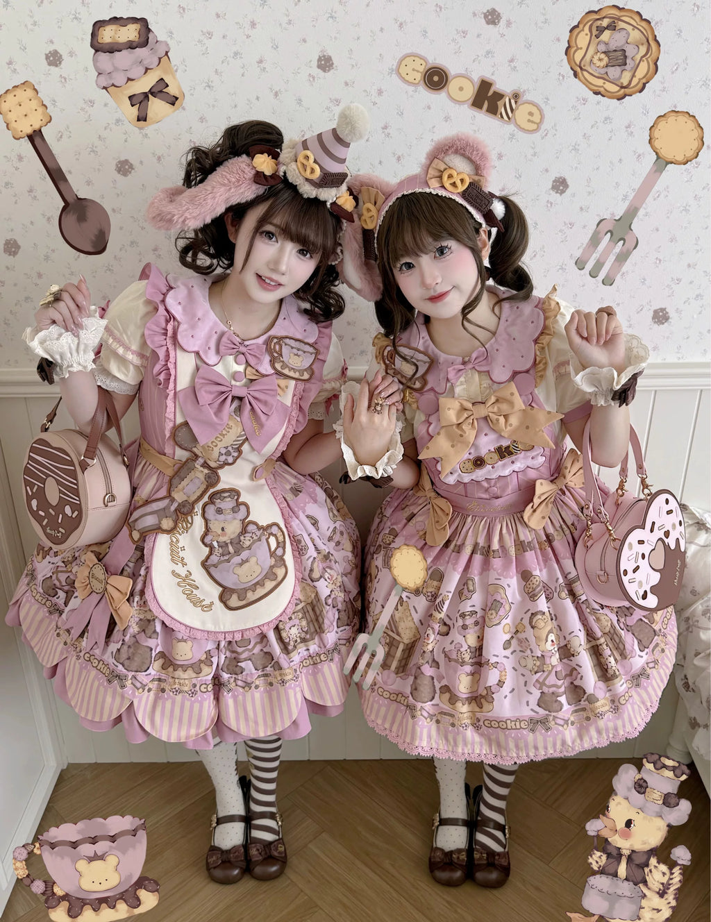 Bear Biscuit SP - Kawaii Lolita Bear Printed Dress Set with Bows - image 9