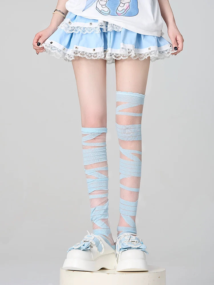 Ribbon-Tie Striped Thigh-High Lolita Socks - image 10