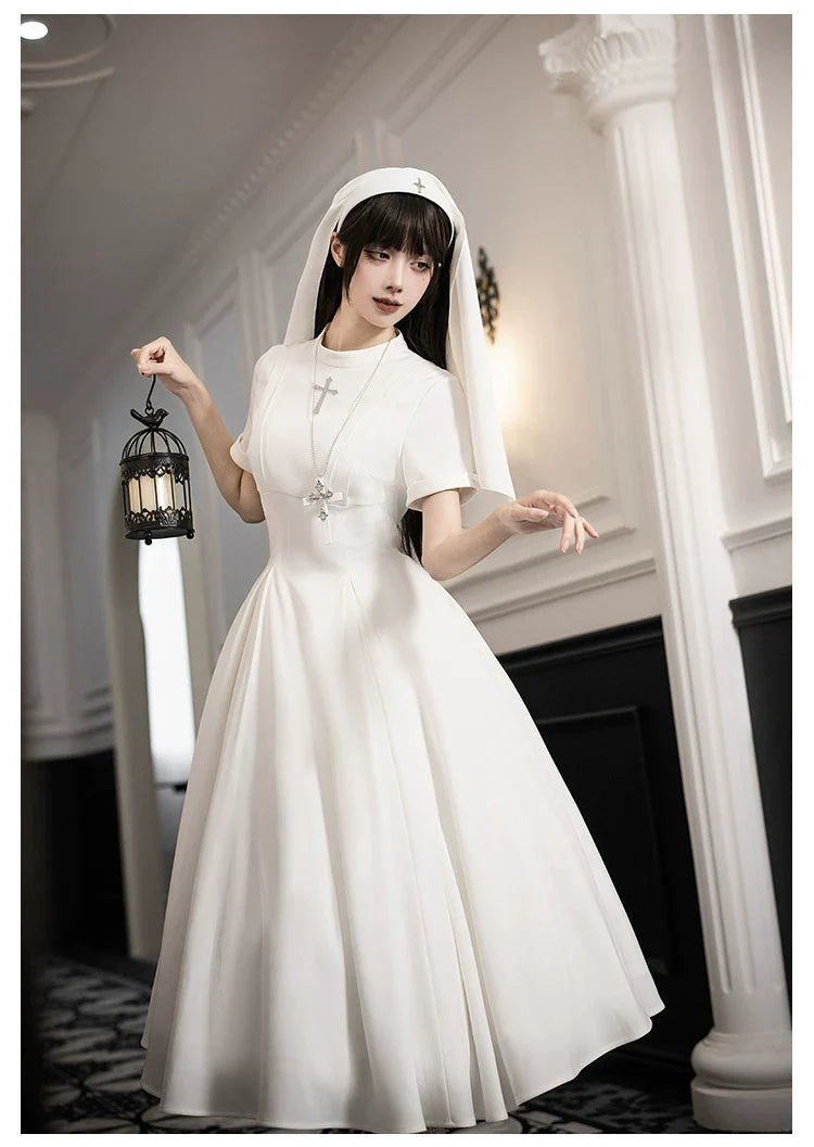 Nihil - Gothic Nun Lolita OP Dress, Irregular Hem Cape and Accessories - image 30