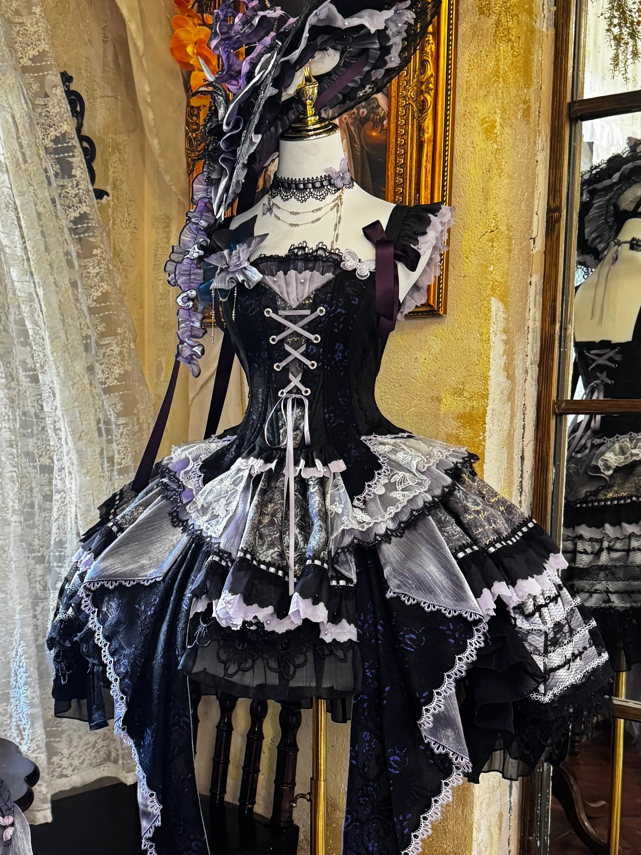 Purple Butterfly on Moonlight Night Gothic Lolita Corset Dress Set - image 5
