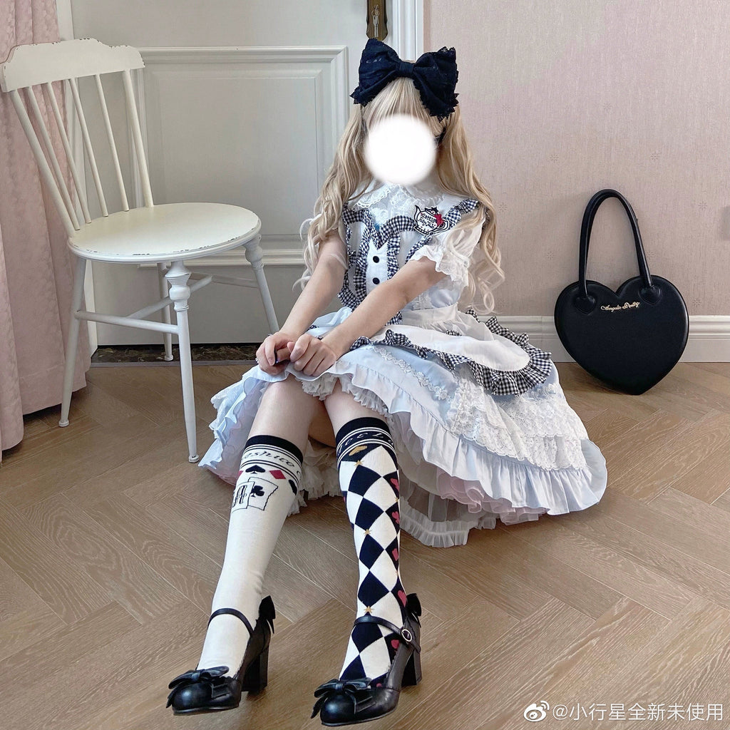 Daily Lolita Cotton Asymmetric Print Socks - image 1