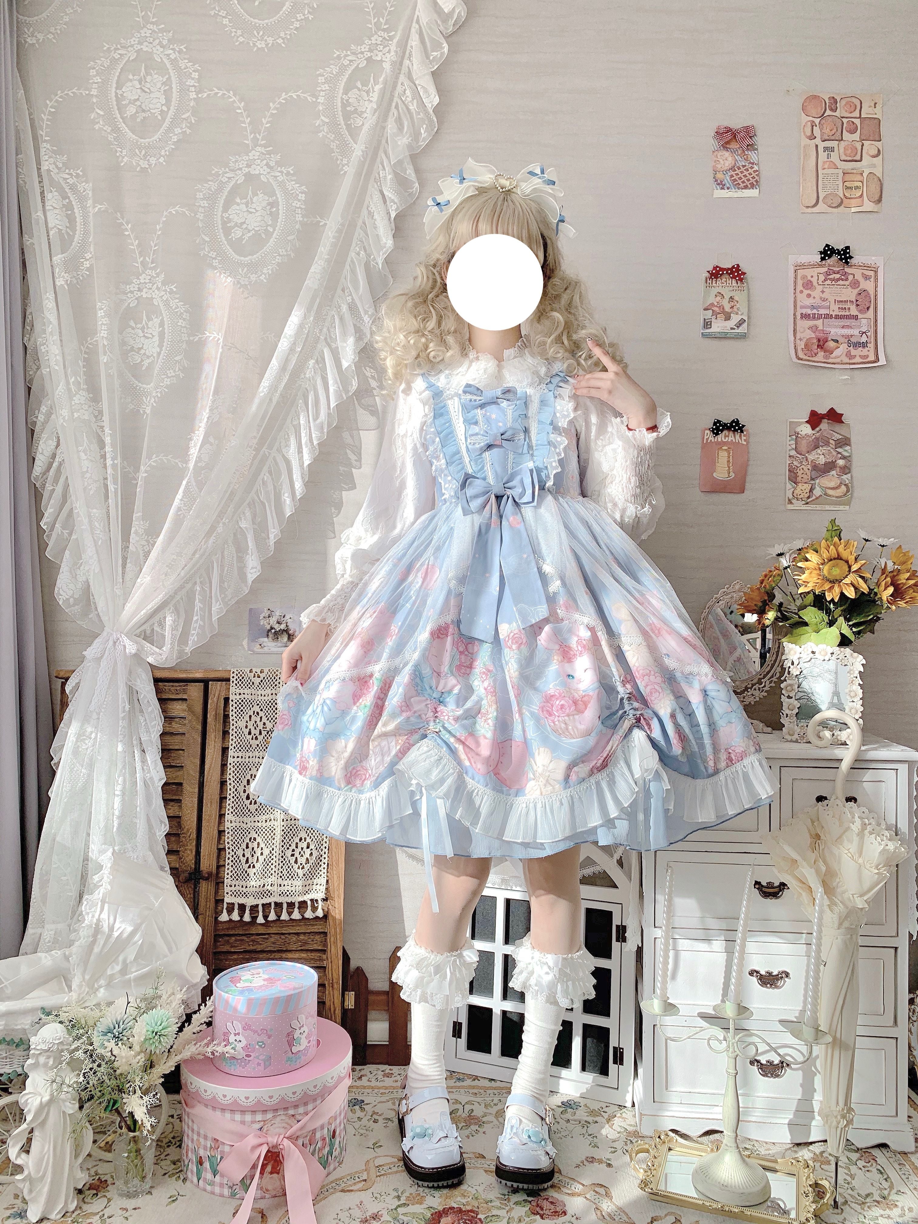 Sweet Lolita Summer JSK Dress, Wreath Bunny Printed - image 15